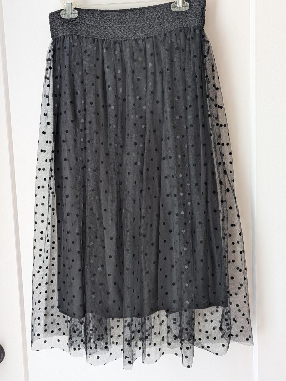 Metro Wear Ladies Skirt SzM Black Polka Dots Whimsy goth Wednesday